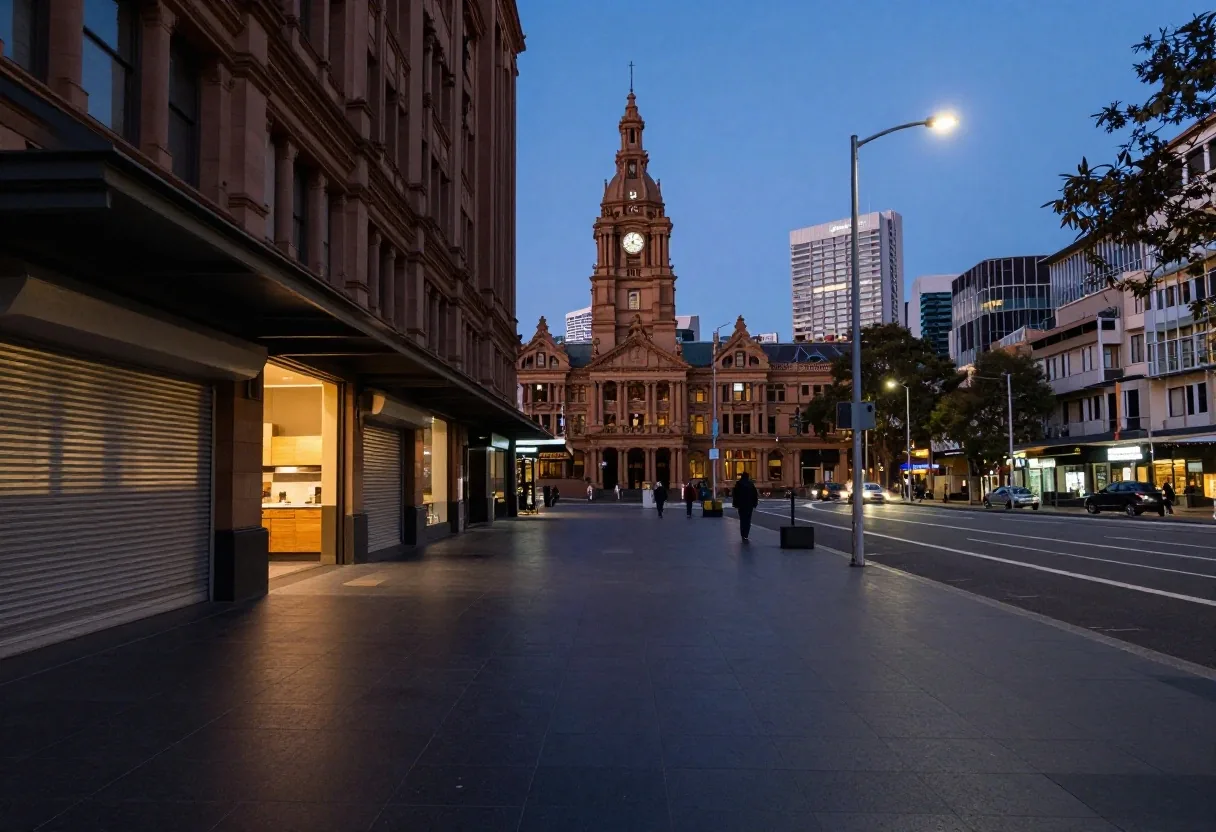 The retail stretch of George Street between Town Hall and Chinatown at night