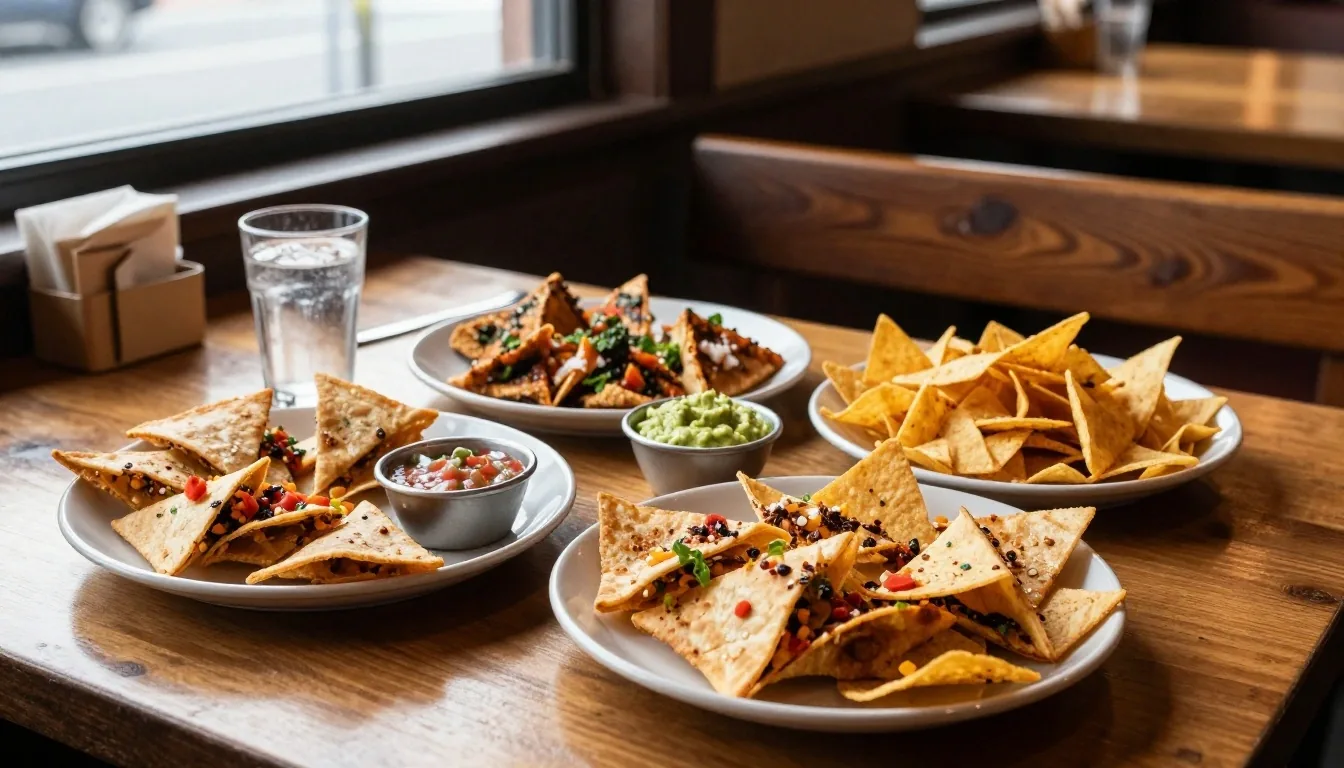 Loaded nachos and a bowl of guacamole on a foil tray
